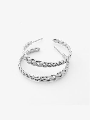 Precious Metal-Plated Sterling Silver Curb Link Hoop Earrings in SILVER | Michael Kors