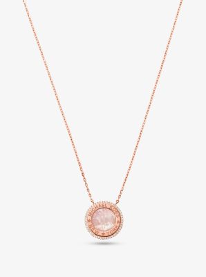 14K Rose Gold-Plated Sterling Silver Pavé and Mother-of-Pearl Logo Necklace image number 0