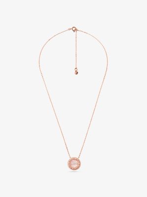 14K Rose Gold-Plated Sterling Silver Pav&eacute; and Mother-of-Pearl Logo Necklace