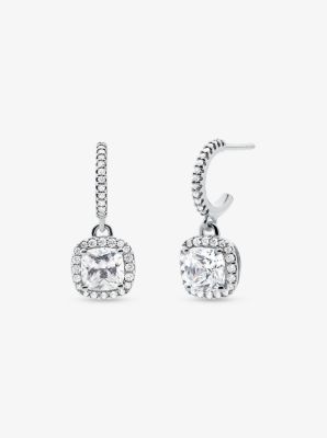Sterling Silver Pavé Halo Drop Earrings image number 0