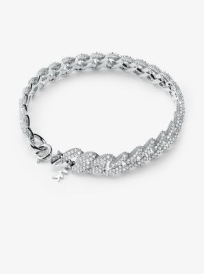 Bracelet à maillons gourmette en argent sterling plaqué en métal précieux avec pierres pavées