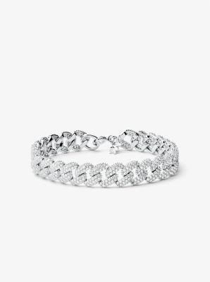 Bracelet à maillons gourmette en argent sterling plaqué en métal précieux avec pierres pavées