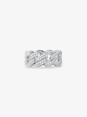 Precious Metal-Plated Sterling Silver Pavé Curb Link Ring