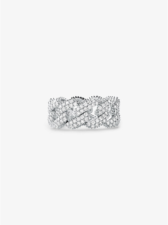 Precious Metal-Plated Sterling Silver Pavé Curb Link Ring image number 0