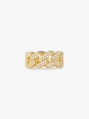 Precious Metal-Plated Sterling Silver Pavé Curb Link Ring