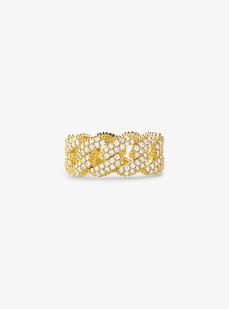 MK Precious Metal-Plated Sterling Silver Pave Curb Link Ring - Gold - Michael Kors