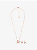 14K Rose Gold-Plated Sterling Silver Pavé Logo Heart Necklace and Stud Earrings Gift Set image number 1