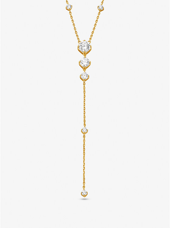 Precious Metal-Plated Sterling Silver Cubic Zirconia Lariat Necklace image number 0