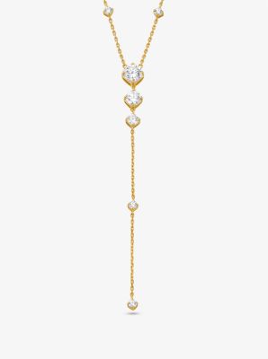 Shop Michael Kors Precious Metal-plated Sterling Silver Cubic Zirconia Lariat Necklace In Gold