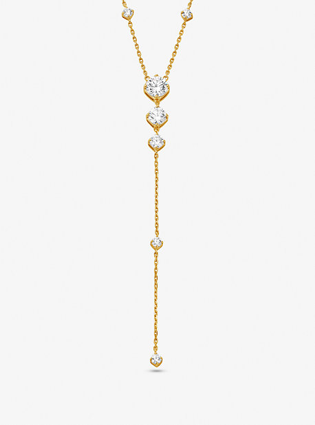 Shop Michael Kors Precious Metal-plated Sterling Silver Cubic Zirconia Lariat Necklace In Gold