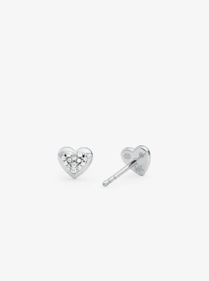 Sterling Silver Pav&eacute; Heart Stud Earrings