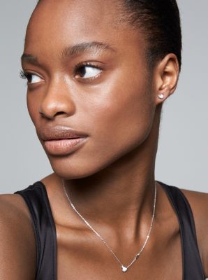 Sterling Silver Pav&eacute; Heart Stud Earrings