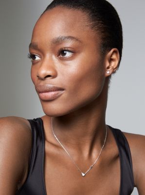 Sterling Silver Pav&eacute; Heart Necklace in SILVER | Michael Kors