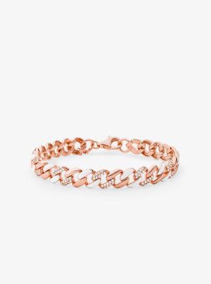 14K Rose Gold-Plated Sterling Silver Pav&eacute; Curb Link Bracelet