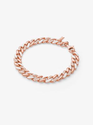 14K Rose Gold-Plated Sterling Silver Pav&eacute; Curb Link Bracelet