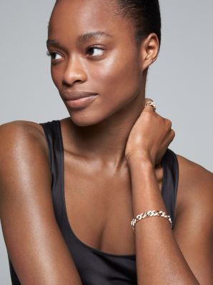 14K Rose Gold-Plated Sterling Silver Pav&eacute; Curb Link Bracelet