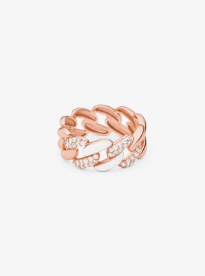 Panzerkettenring aus Sterlingsilber mit 14-karätiger Rosé-Goldbeschichtung und Pavé-Besatz image number 1