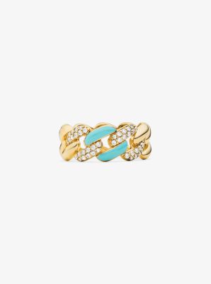 14K Gold-Plated Sterling Silver Pavé Curb Link Ring