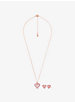 14K Rose Gold-Plated Sterling Silver Pavé Heart Necklace and Stud Earrings Gift Set image number 1