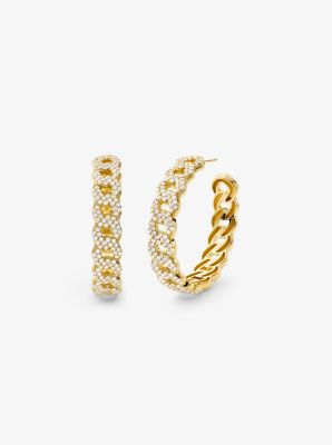 14K Gold-Plated Sterling Silver Pavé Curb Link Hoop Earrings | Michael Kors