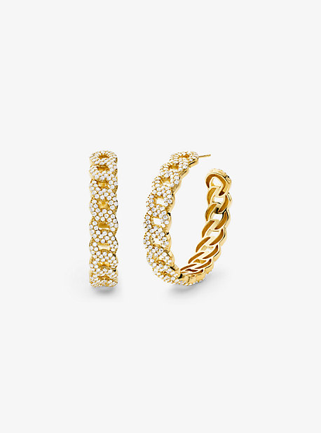 14K Gold-Plated Sterling Silver Pavé Curb Link Hoop Earrings