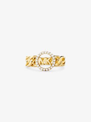 Precious Metal-Plated Sterling Silver Pavé Logo Curb Link Ring image number 0