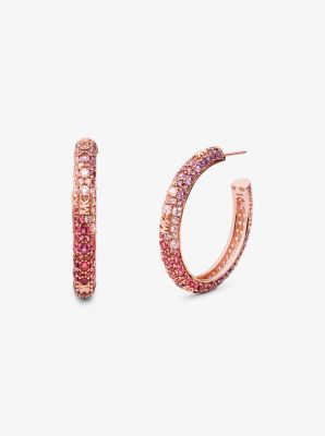 14K Rose Gold-Plated Sterling Silver Ombré Pavé Hoop Earrings image number 0