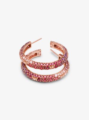 14K Rose Gold-Plated Sterling Silver Ombré Pavé Hoop Earrings image number 1