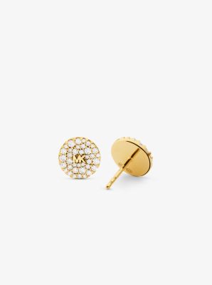 Precious Metal-Plated Sterling Silver Pavé Logo Stud Earrings image number 1