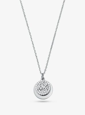 Precious Metal Plated Sterling Silver Pav Logo Disc Necklace