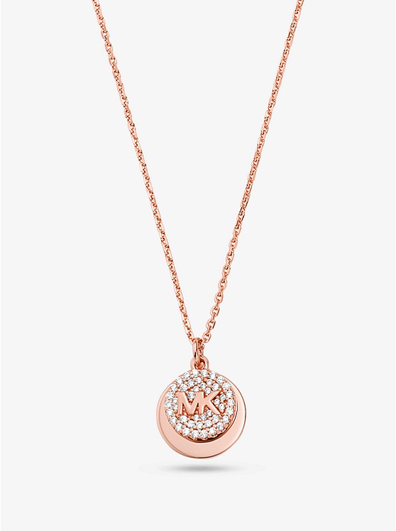 michaelkors.co.uk | Precious Metal-Plated Sterling Silver Pavé Logo Disc Necklace