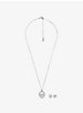Precious Metal-Plated Sterling Silver Pavé Mother-of-Pearl Logo Necklace and Stud Earrings Set image number 1