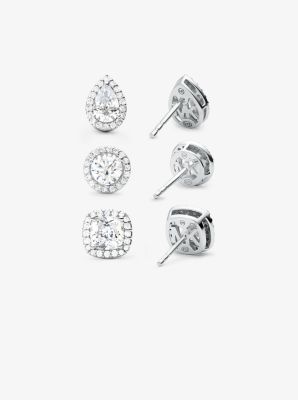 Set of 3 Sterling Silver Pav&eacute; Stud Earrings