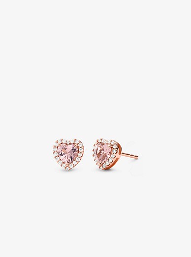 14k Rose Gold-plated Sterling Silver Pavé Heart Stud Earrings | Michael Kors