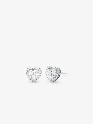 Sterling Silver Pav&eacute; Heart Stud Earrings