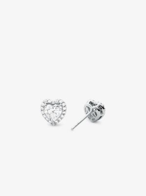 Sterling Silver Pav&eacute; Heart Stud Earrings