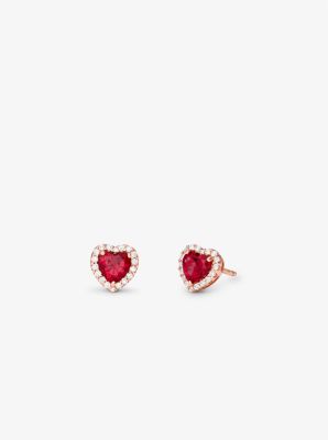 14k Rose Gold-plated Sterling Silver Crystal Heart Stud Earrings | Michael  Kors