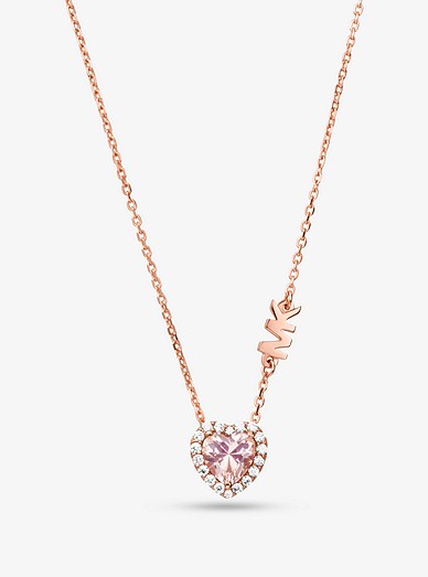 14k Rose Gold-plated Sterling Silver Pavé Heart Necklace | Michael Kors