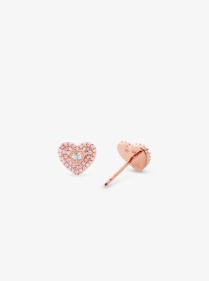 Precious Metal-Plated Sterling Silver Pavé Heart Stud Earrings image number 1