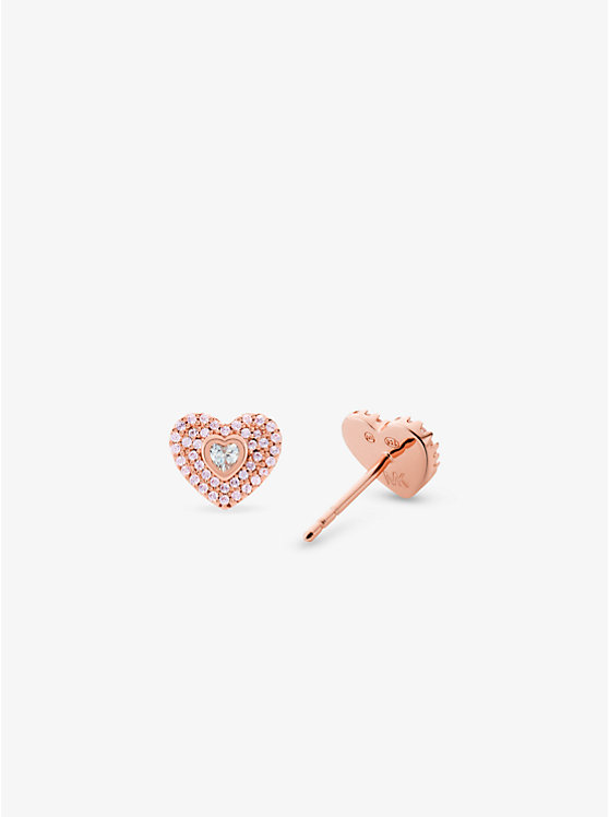Clous d'oreilles en forme de cœur en argent sterling à placage en métal précieux et à pavé image number 1