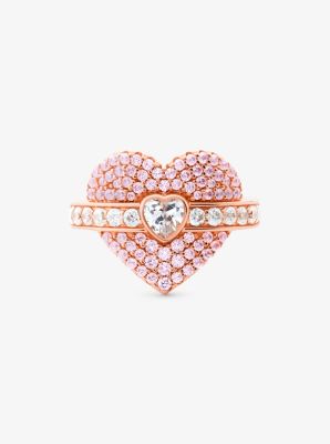 14K Rose-Gold Plated Sterling Silver Pavé Heart Ring | Michael Kors