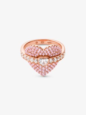 14K Rose-Gold Plated Sterling Silver Pavé Heart Ring | Michael Kors