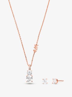 Precious Metal-plated Sterling Silver Stone Necklace And Stud Earrings Set  | Michael Kors