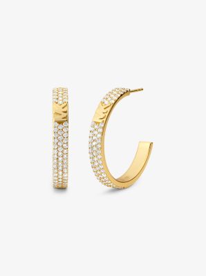 Precious Metal-Plated Sterling Silver Pavé Logo Hoop Earrings image number 0