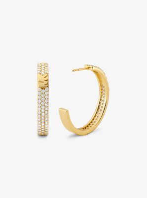 Precious Metal-Plated Sterling Silver Pav&eacute; Logo Hoop Earrings in GOLD | Michael Kors