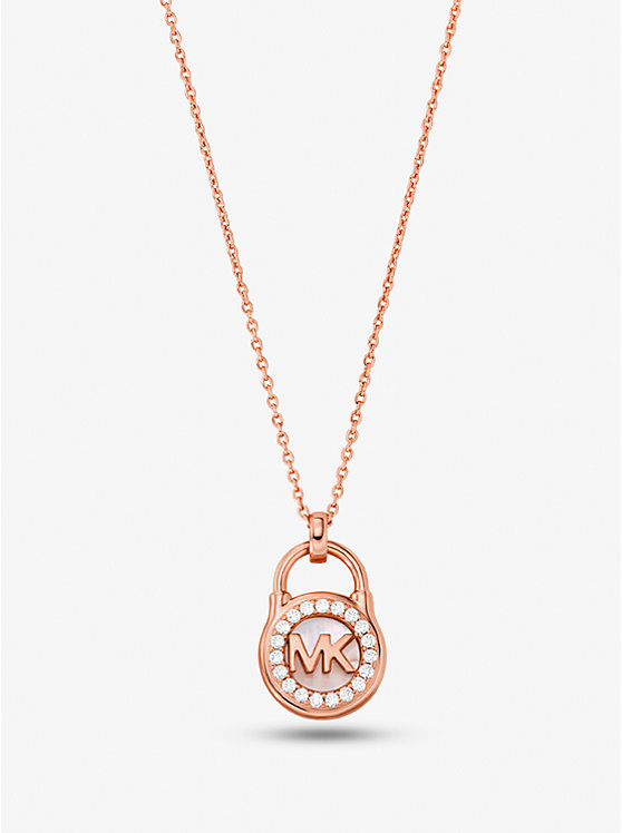 Precious Metal-Plated Sterling Silver Pavé Padlock Necklace image number 0