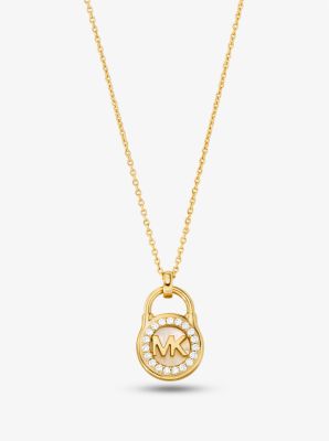 Collier en argent sterling &agrave; placage en m&eacute;tal pr&eacute;cieux &agrave; pendentif en forme de cadenas &agrave; pav&eacute; in OR | Michael Kors