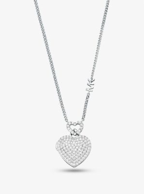 Precious Metal-Plated Sterling Silver Heart Pavé Locket Necklace image number 0