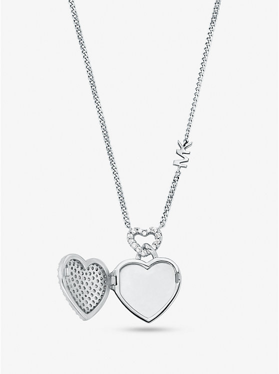 Precious Metal-Plated Sterling Silver Heart Pavé Locket Necklace image number 1