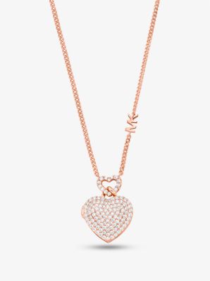 Precious Metal-plated Sterling Silver Heart Pavé Locket Necklace | Michael  Kors